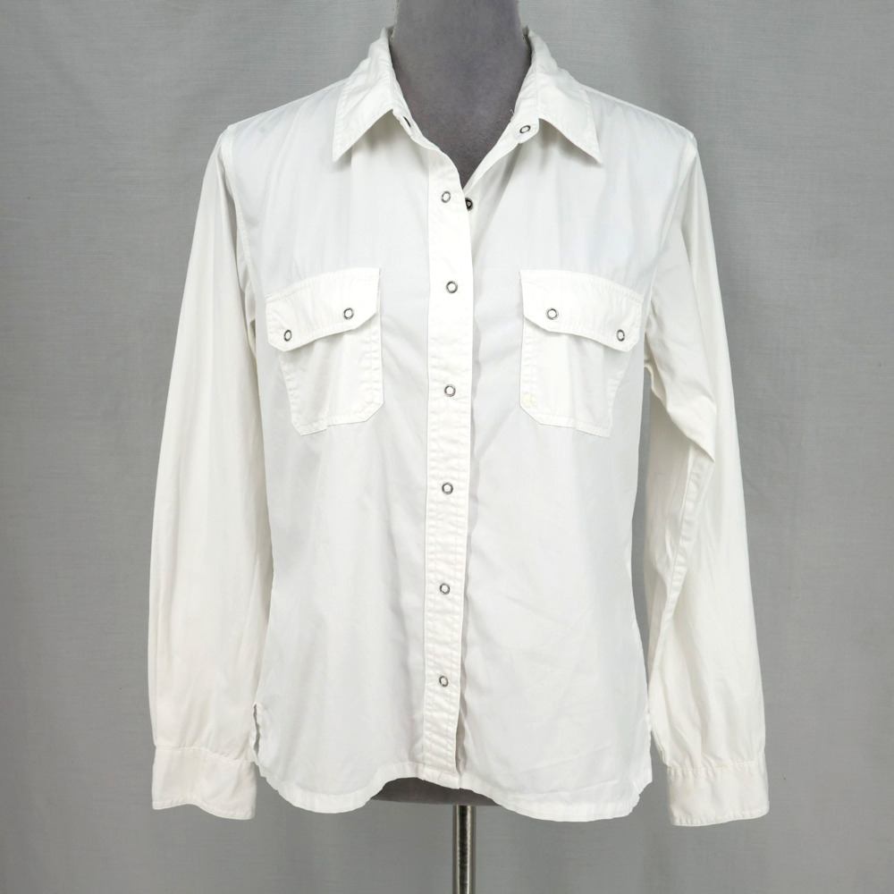 Eddie Bauer Top Womens Medium White Shirt Cotton Snap Front Blouse Vintage